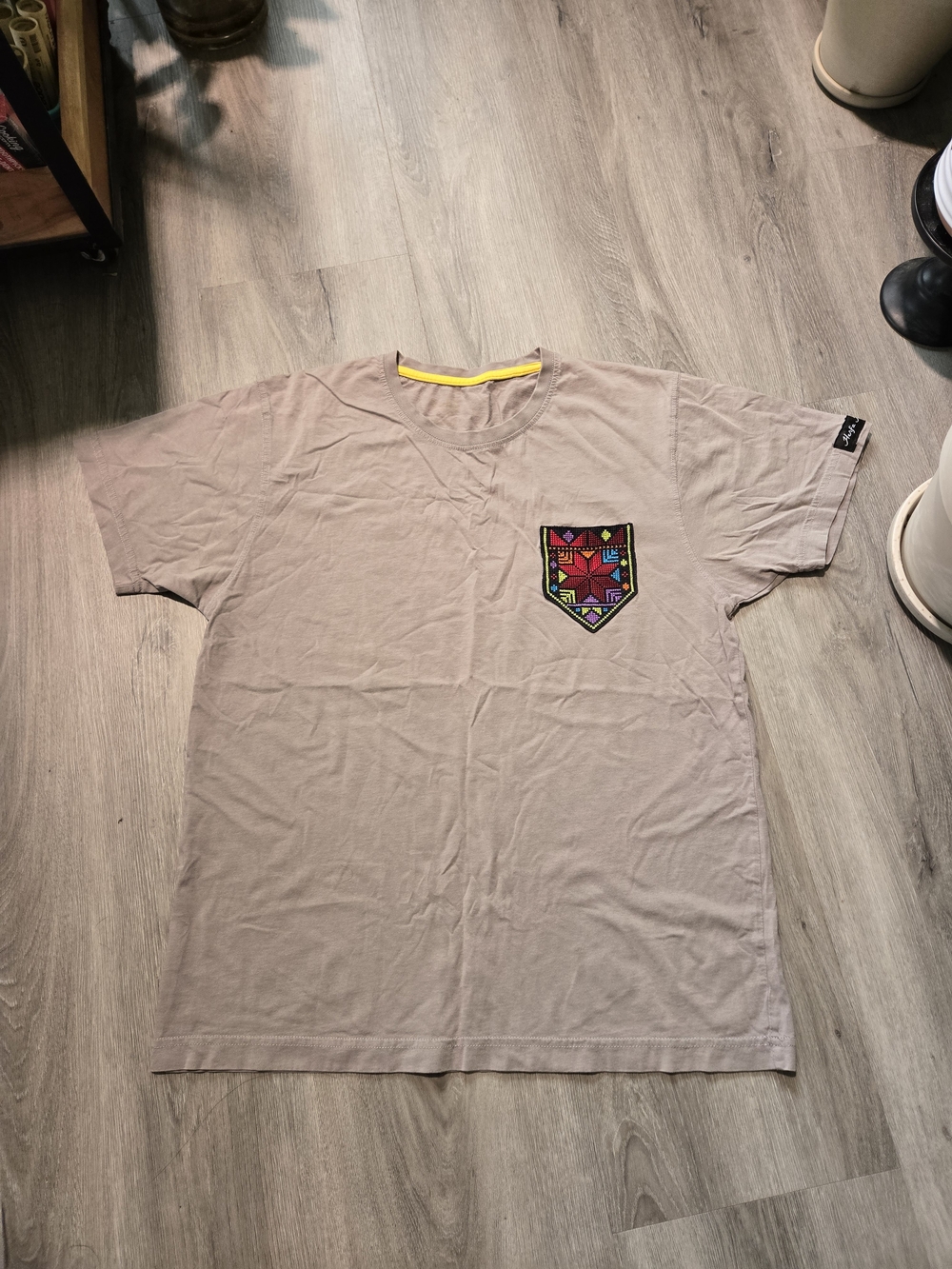 Herfa Heritage Pocket T-Shirt in Light Taupe with Geometric Patch